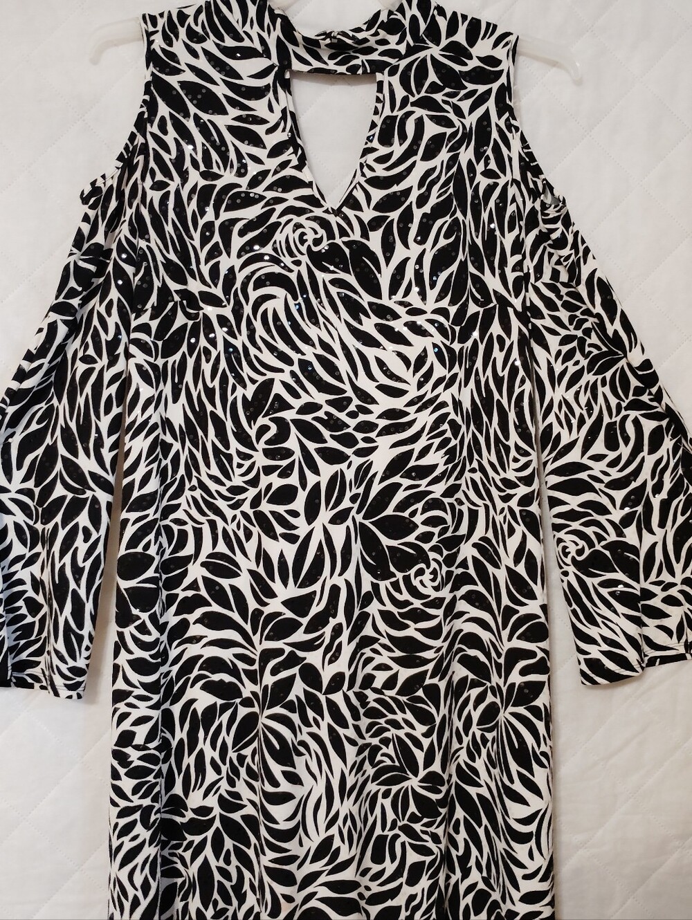 MSK Black and White Floral Cold-Shoulder Midi Dress Size XL